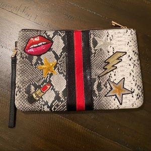 Aldo sequin patch faux snakeskin clutch